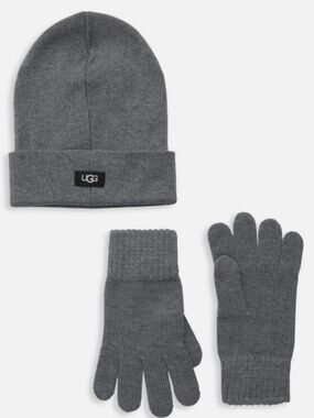 UGG Australia Men’s Gray Cuffed Beanie Hat & Tech Gloves 2-Piece